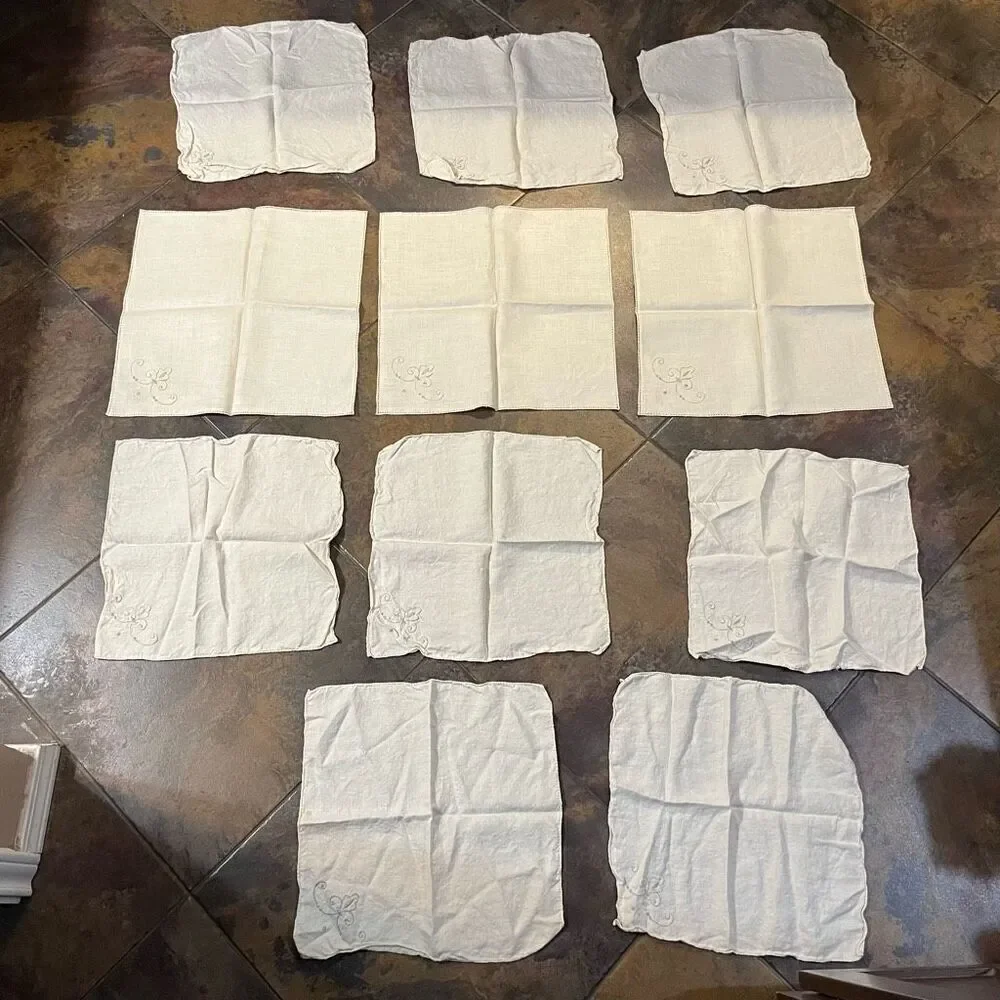 Italian Embroidered Cloth Napkins Set of 11